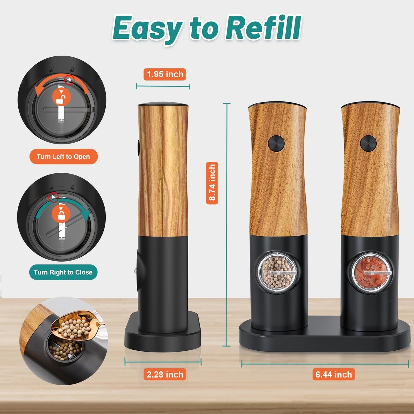 Electric Salt and Pepper Grinder Set - Salt and Pepper Shakers Set Automatic ...