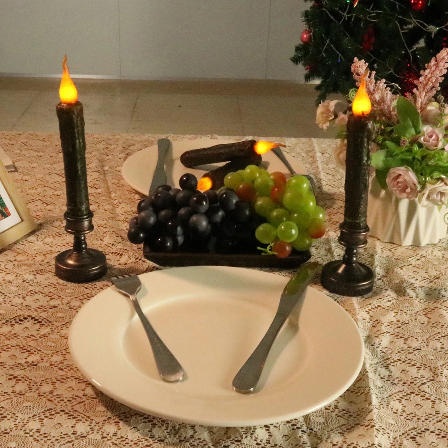 Real Wax Hand Dipped Battery Flame-less Candles for Halloween 6 PC