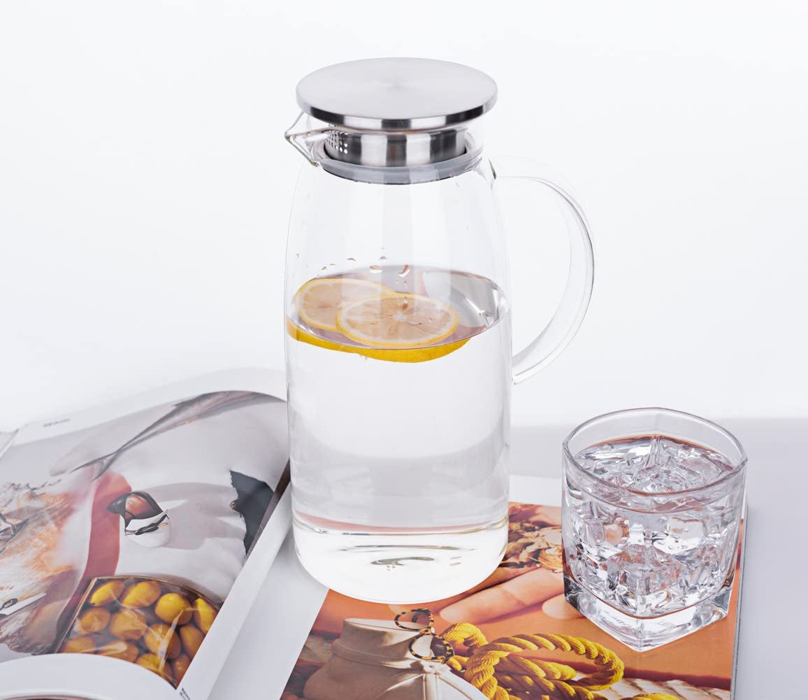60 Oz Glass Pitcher with Lid, Hot/Cold Water Carafe