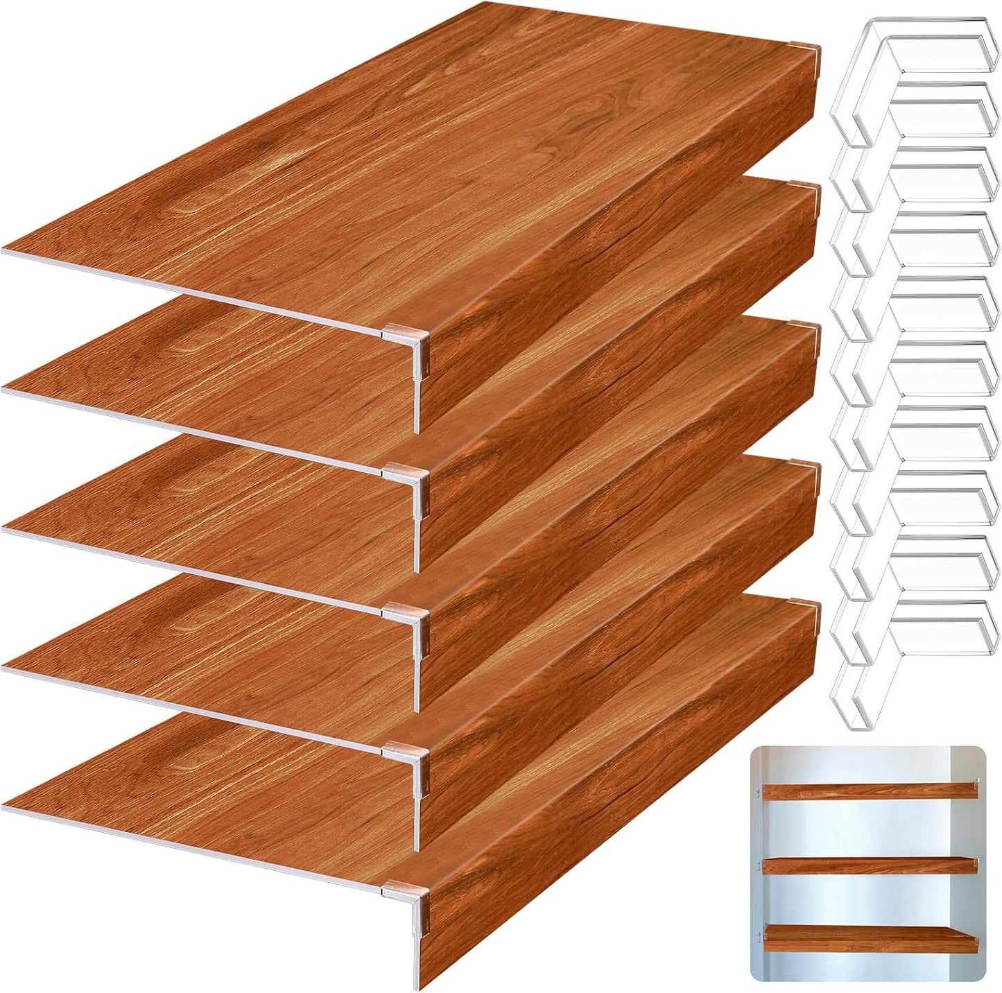 Faux Wood Grain Wire Shelf Covers 5 PC