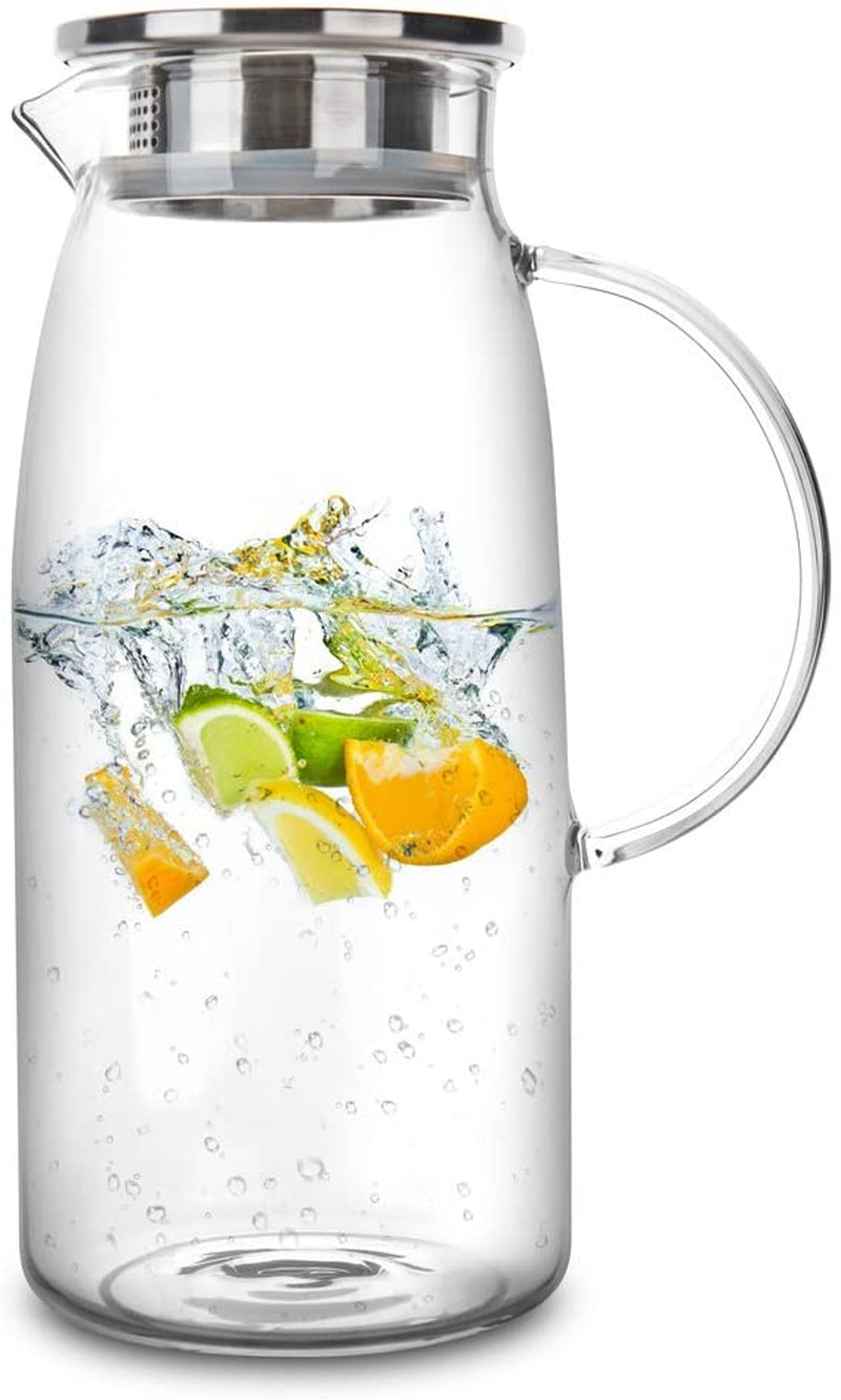 60 Oz Glass Pitcher with Lid, Hot/Cold Water Carafe