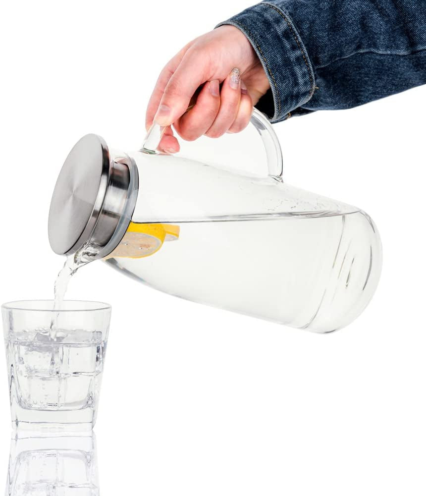 60 Oz Glass Pitcher with Lid, Hot/Cold Water Carafe