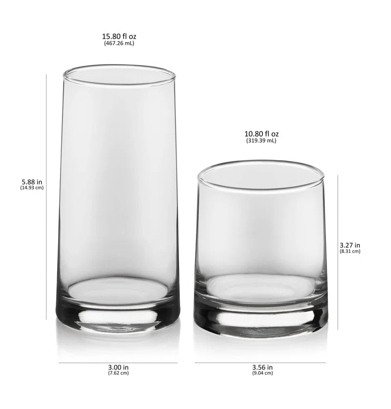 Cabos 16-Piece Tumbler and Rocks Glass Set