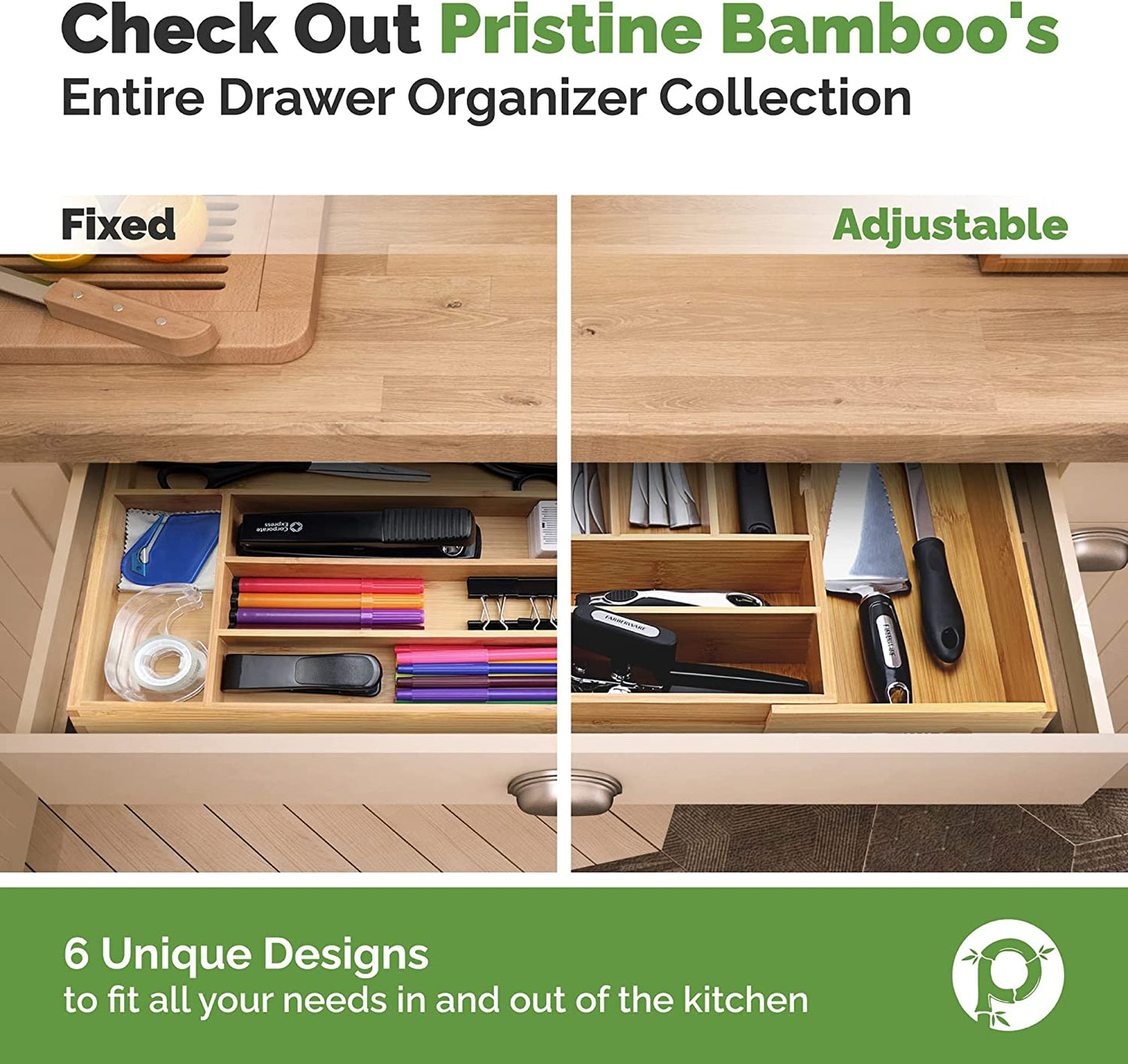 Expandable Bamboo Kitchen Drawer Organizer
