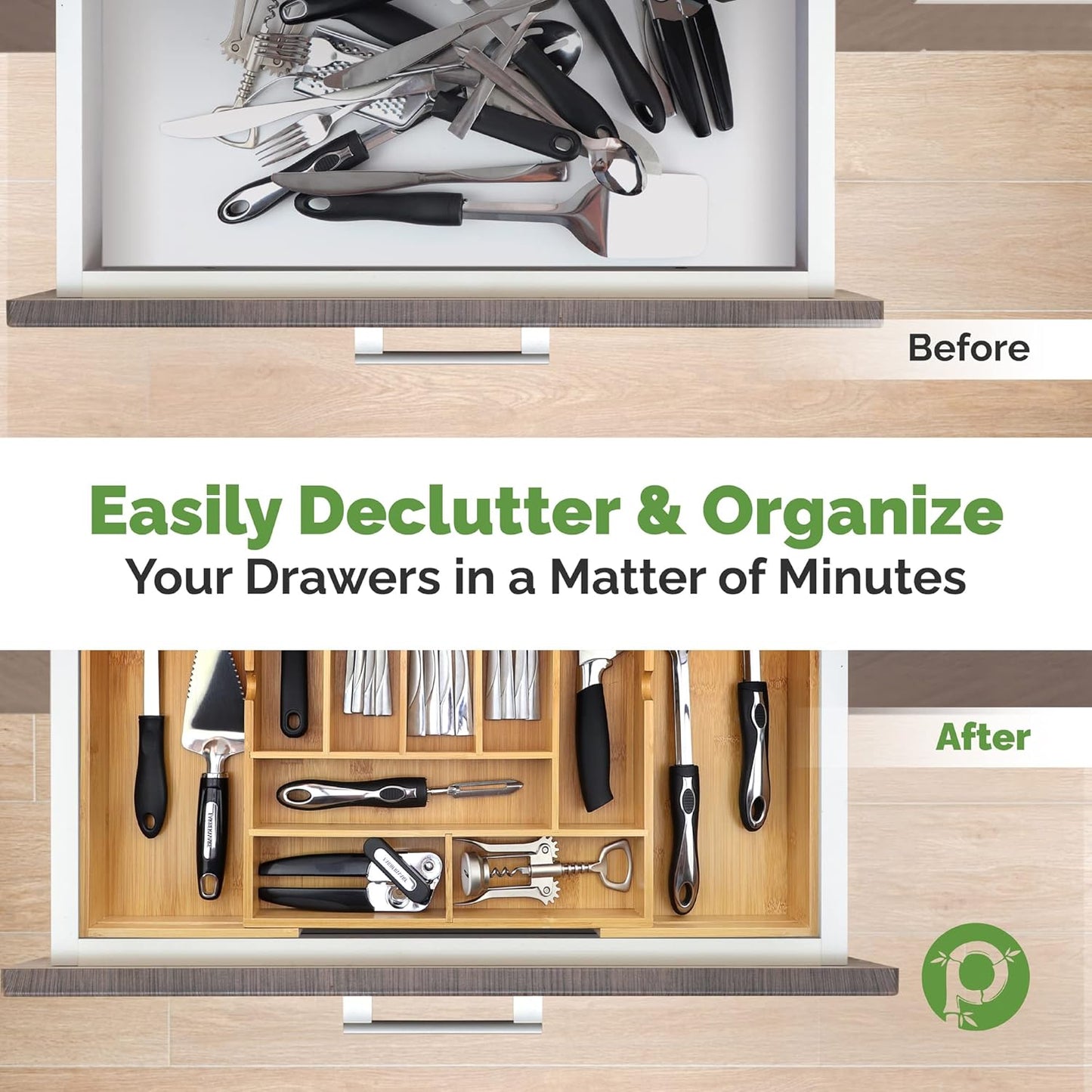 Expandable Bamboo Kitchen Drawer Organizer