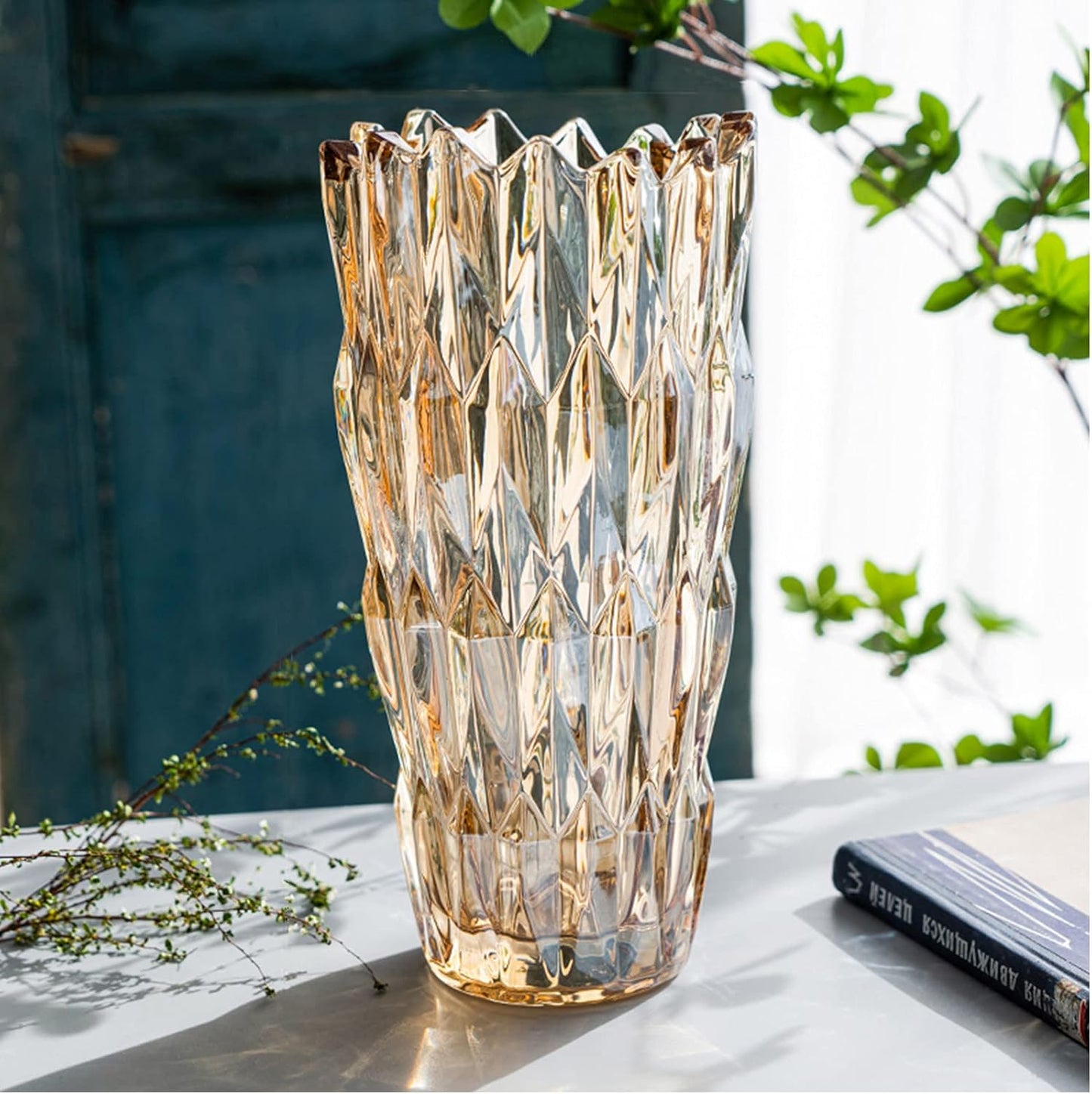 9.6" High Amber Glass Flower Vase