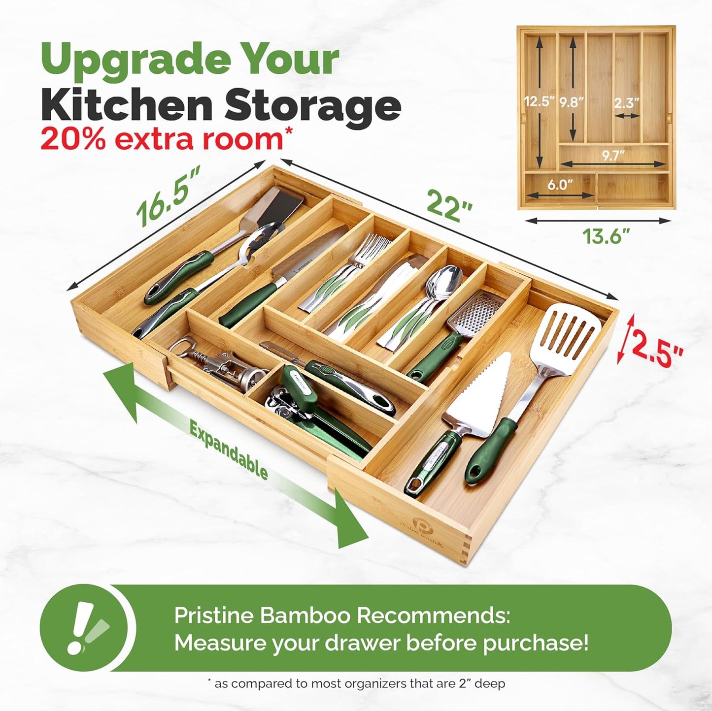 Expandable Bamboo Kitchen Drawer Organizer