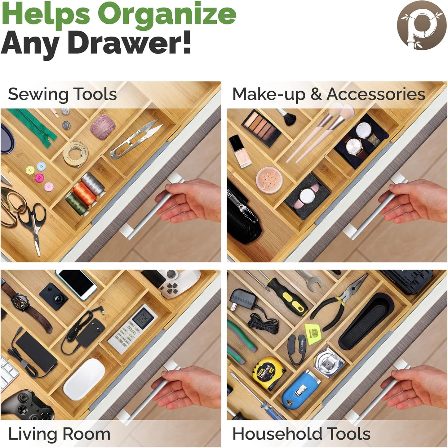 Expandable Bamboo Kitchen Drawer Organizer