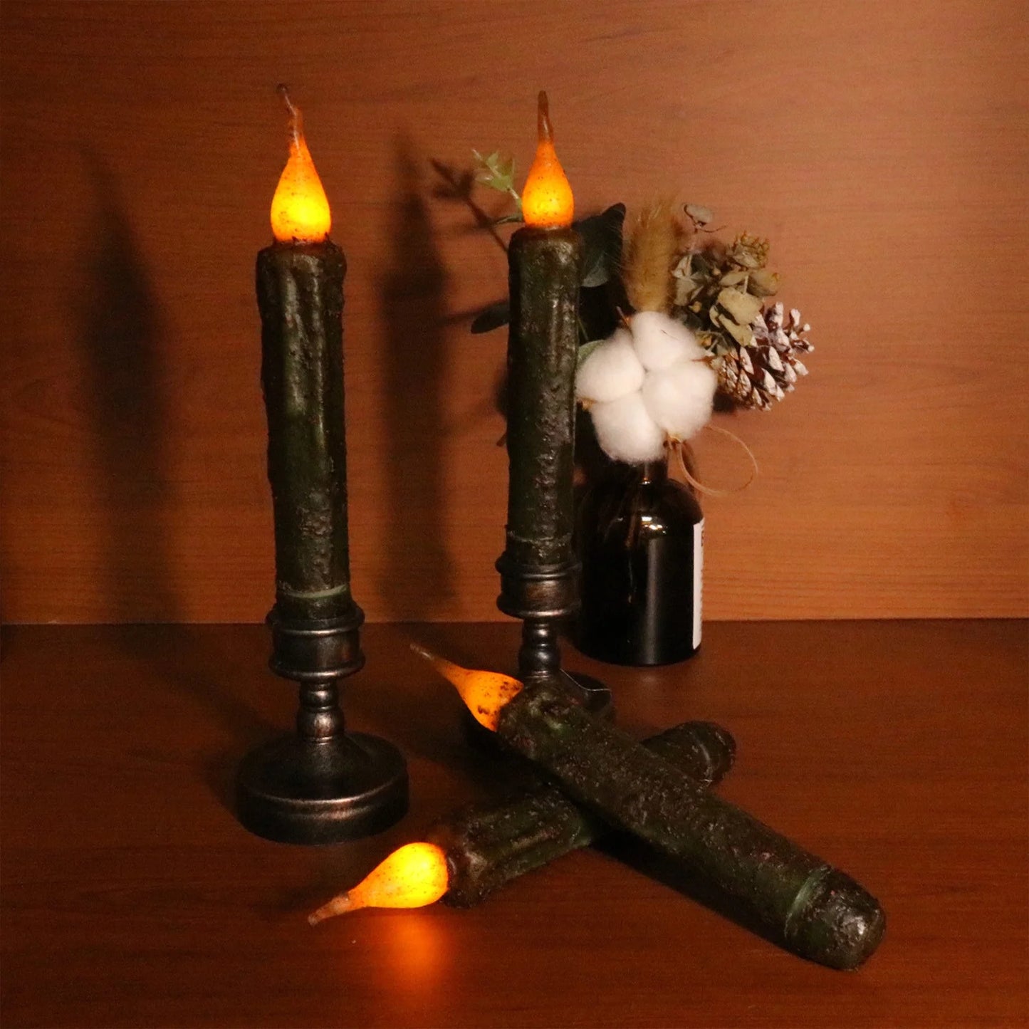 Real Wax Hand Dipped Battery Flame-less Candles for Halloween 6 PC
