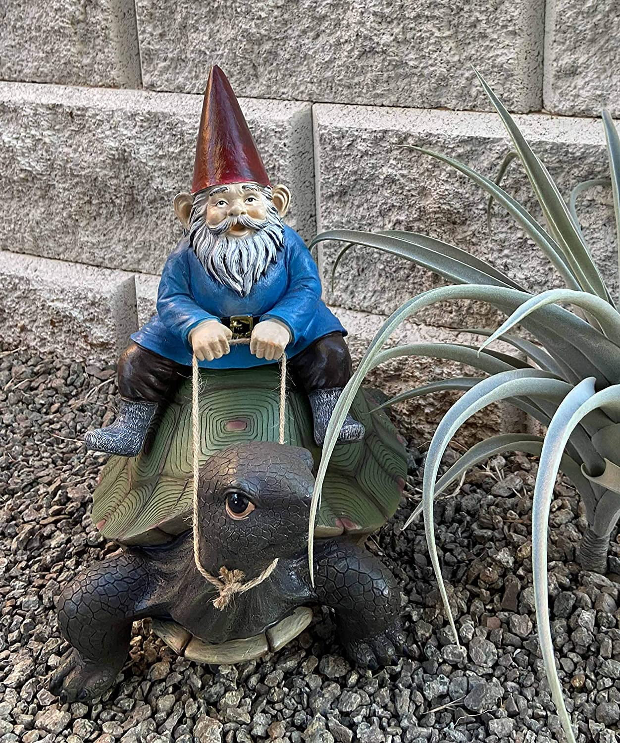 Gnome Riding Giant Turtle Garden Statue 17.25" L