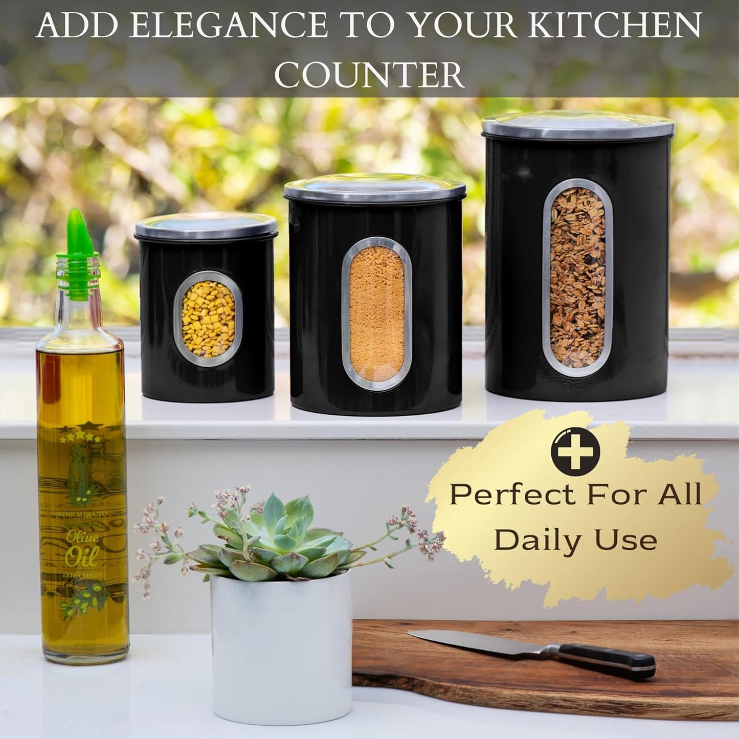 Black Canisters Sets for the Kitchen 3 PC
