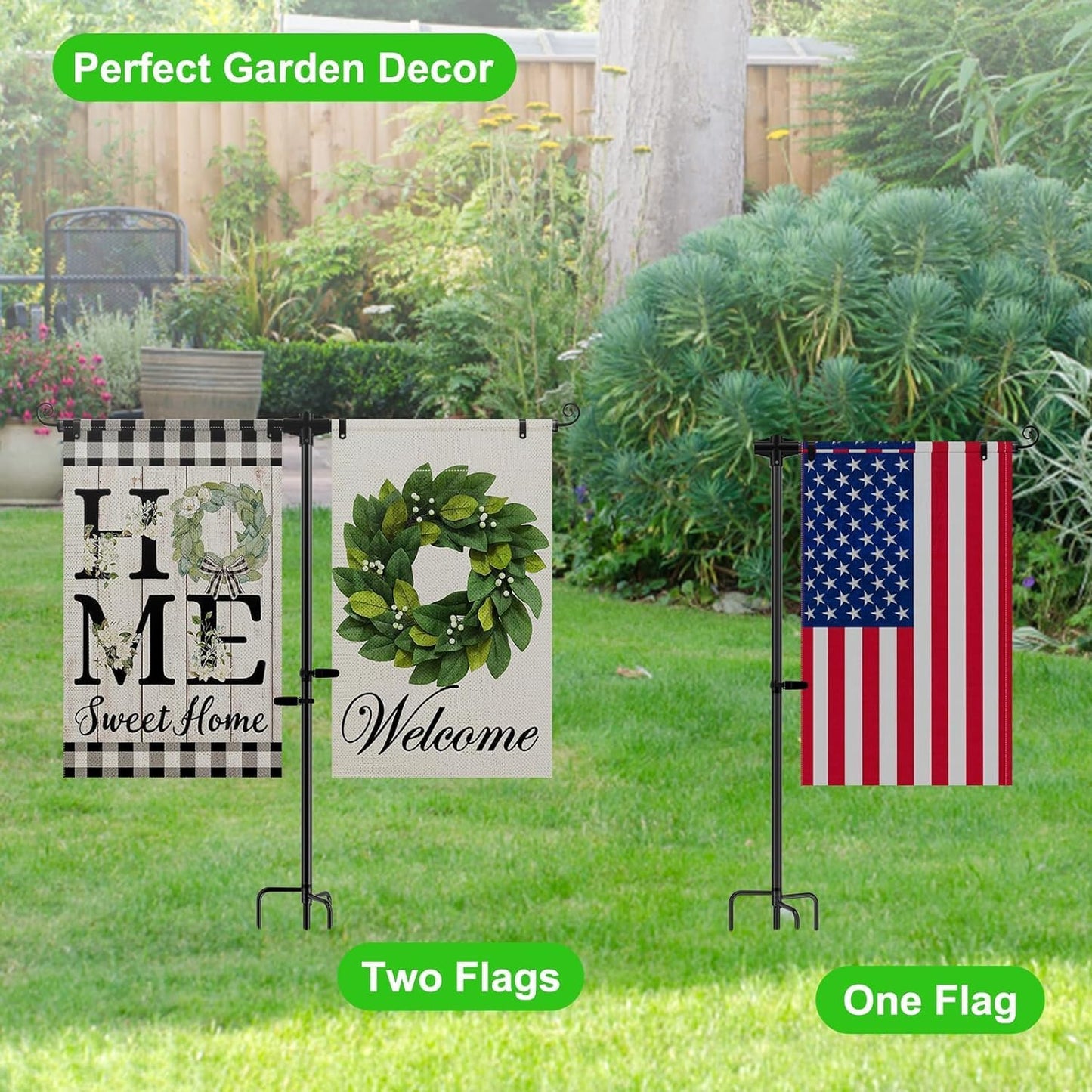 Garden Double Flag 4 Prong Stake