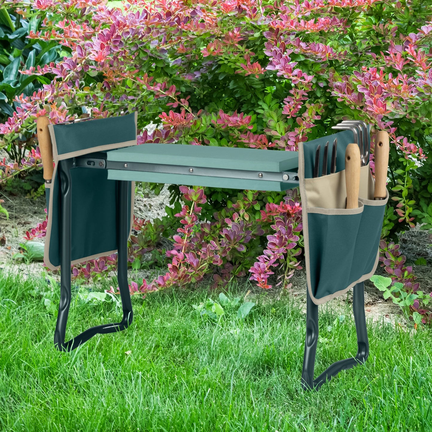 2-In-1 Garden Kneeler & Stool – Folding Bench with EVA Pad & Tool Pouches