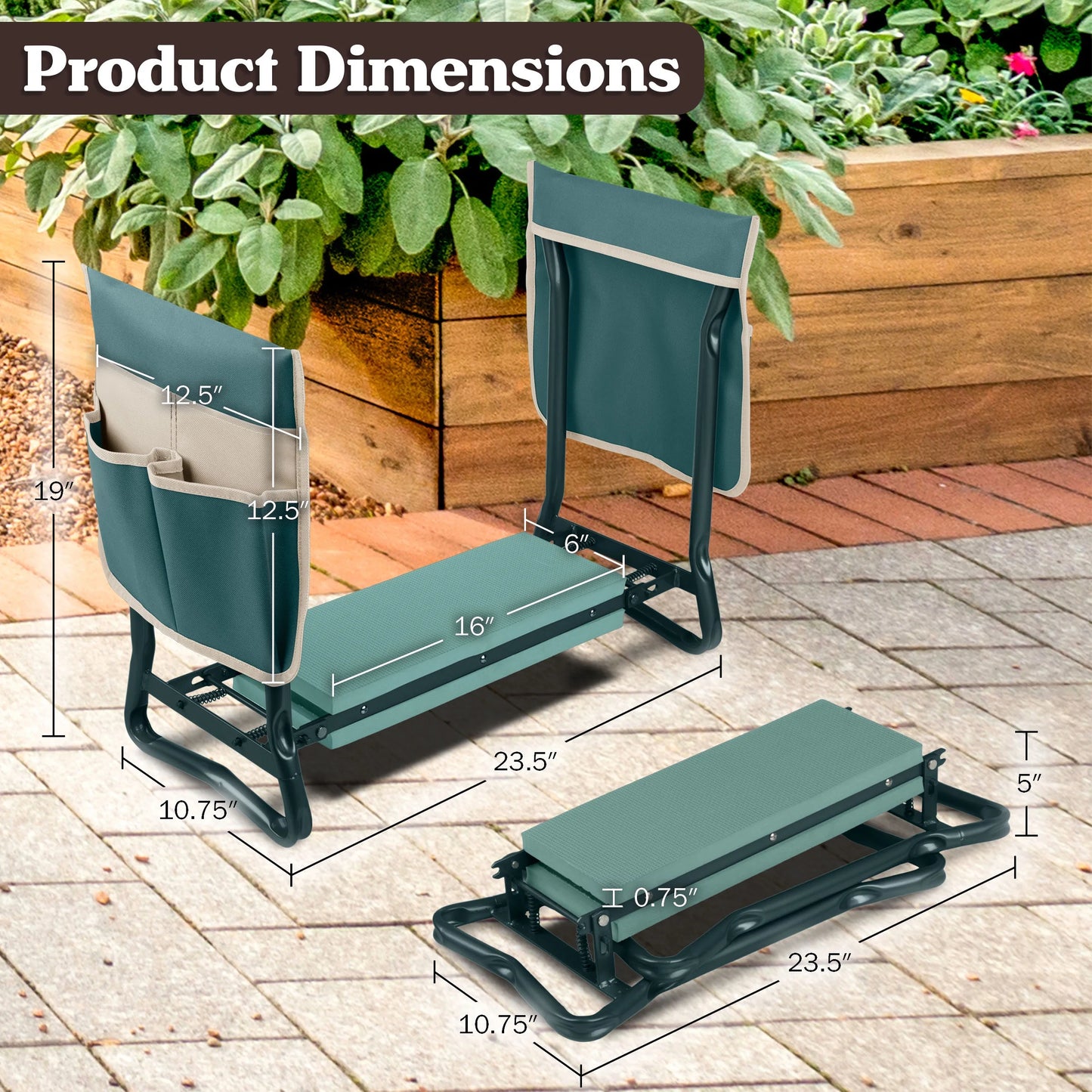 2-In-1 Garden Kneeler & Stool – Folding Bench with EVA Pad & Tool Pouches