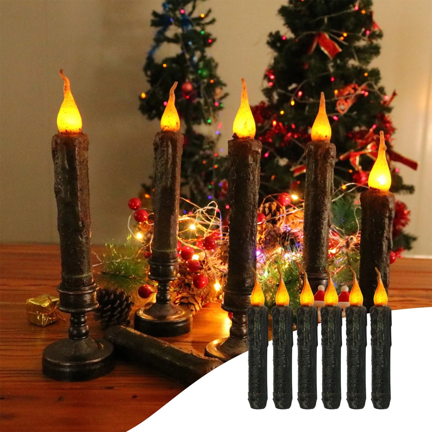 Real Wax Hand Dipped Battery Flame-less Candles for Halloween 6 PC
