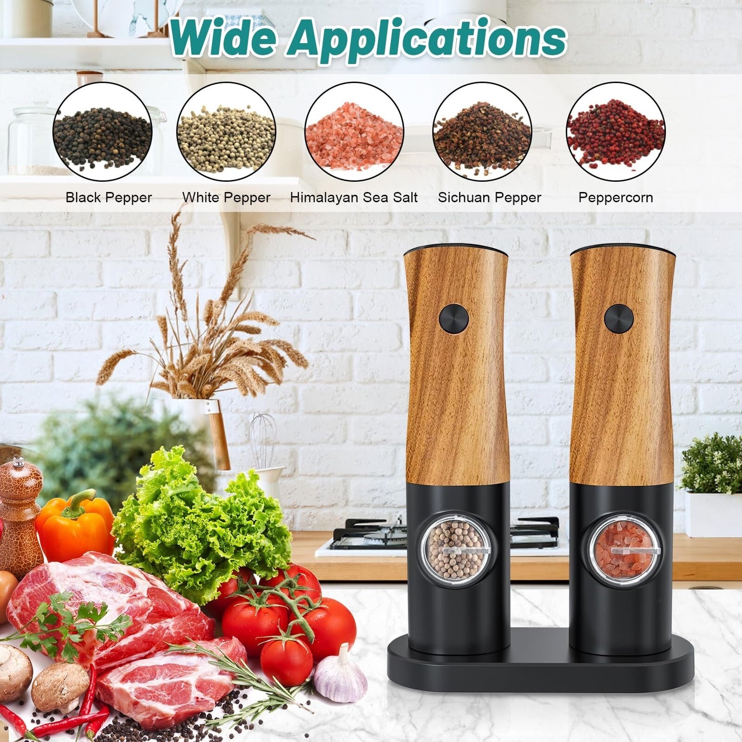Electric Salt and Pepper Grinder Set - Salt and Pepper Shakers Set Automatic ...