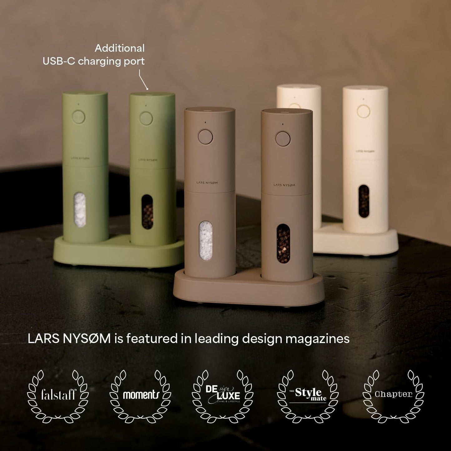 Rechargeable Salt and Pepper Grinder Set