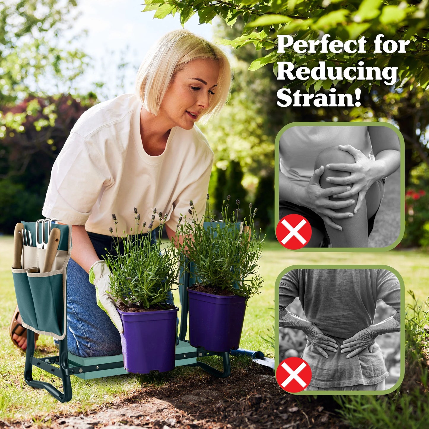 2-In-1 Garden Kneeler & Stool – Folding Bench with EVA Pad & Tool Pouches