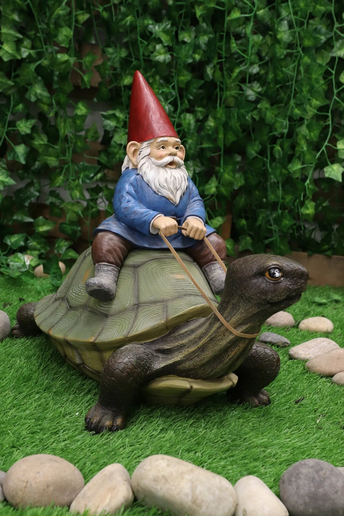 Gnome Riding Giant Turtle Garden Statue 17.25" L