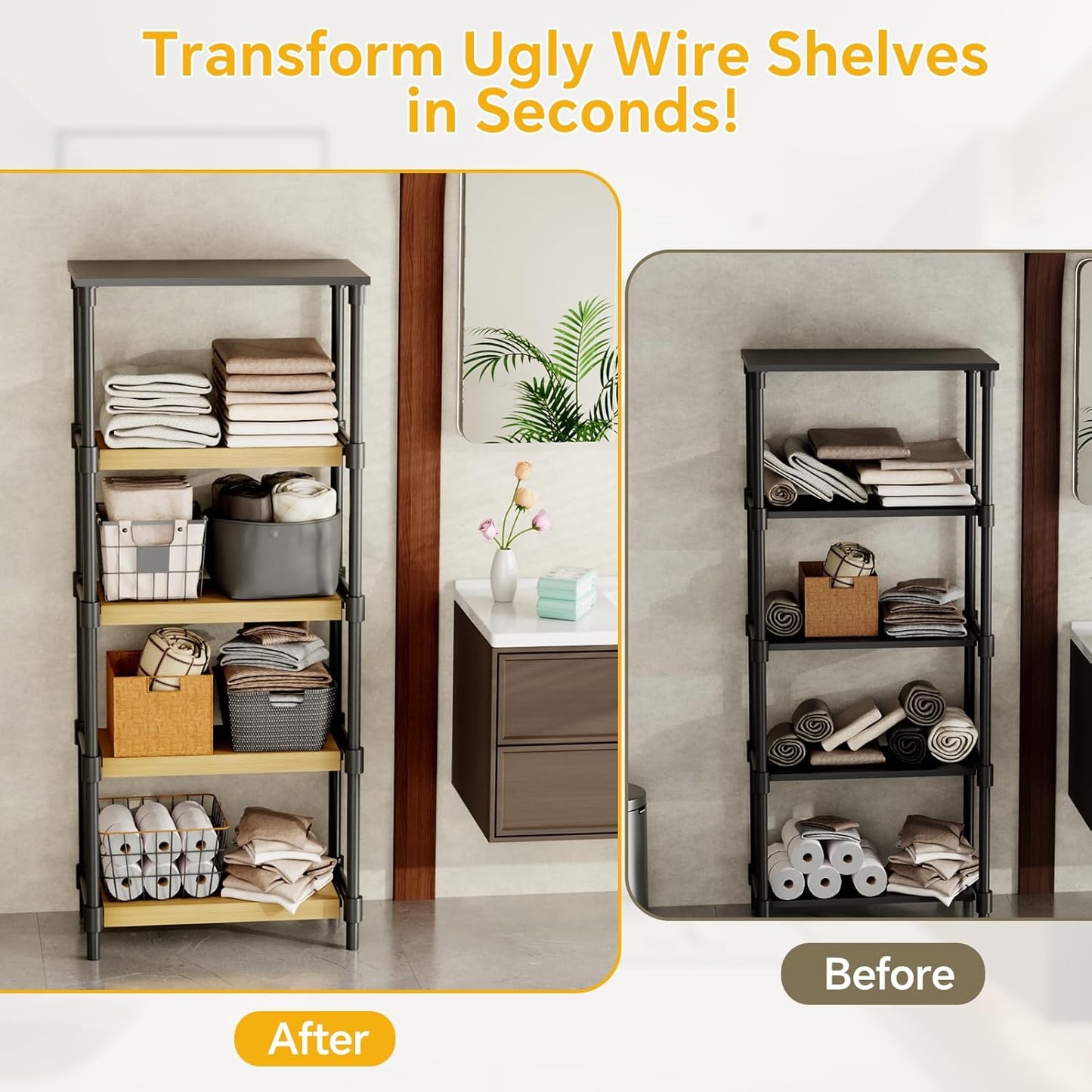 Faux Wood Grain Wire Rack Covers for Pantry