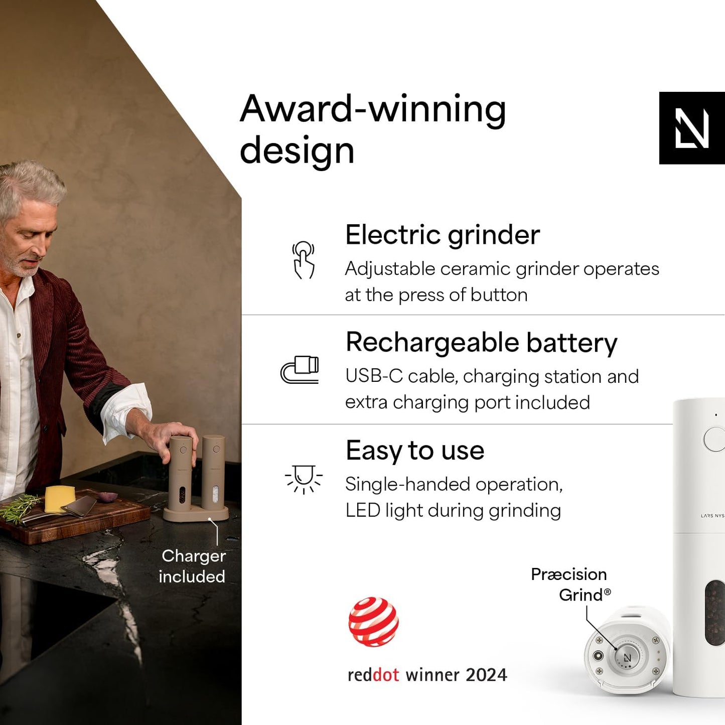 Rechargeable Salt and Pepper Grinder Set