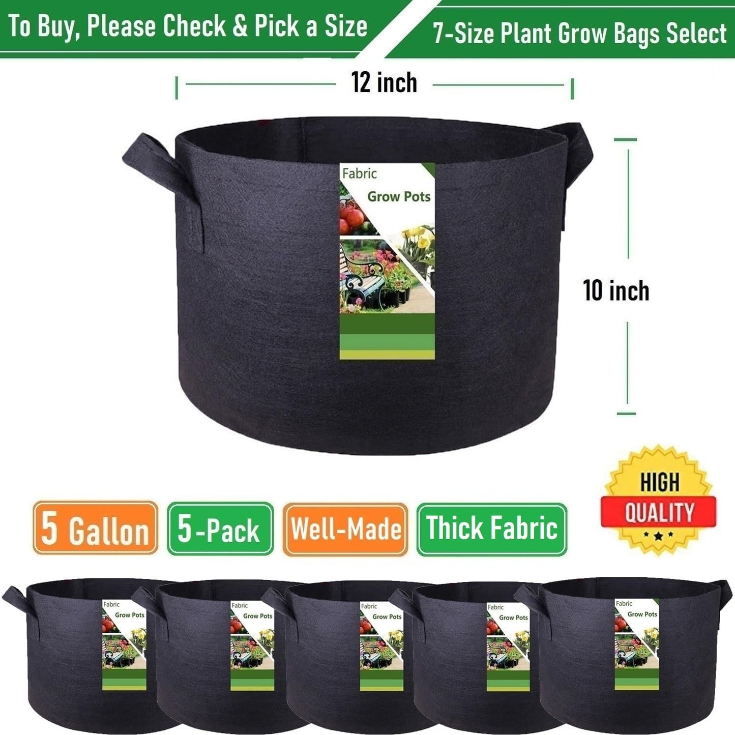 Fabric Thickened Plant Grow Bags 5PC
