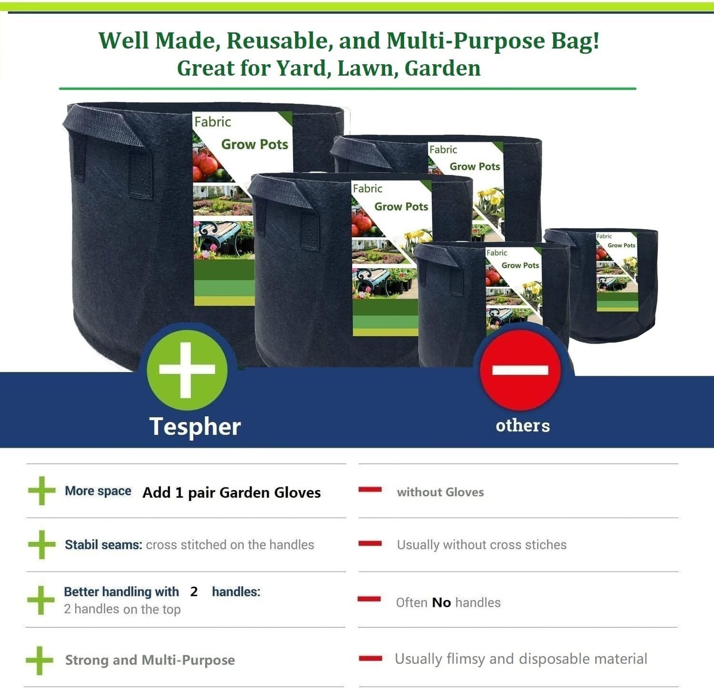 Fabric Thickened Plant Grow Bags 5PC