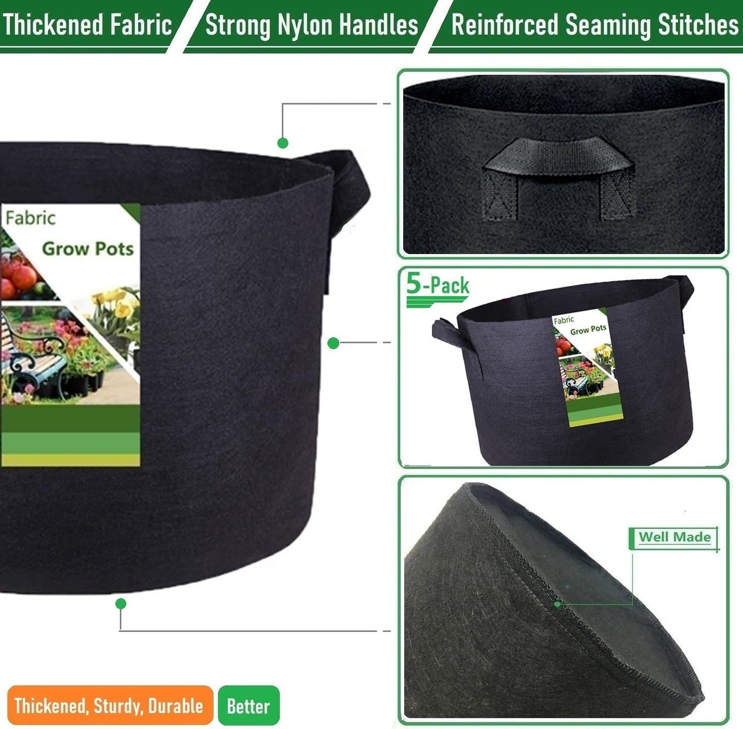 Fabric Thickened Plant Grow Bags 5PC