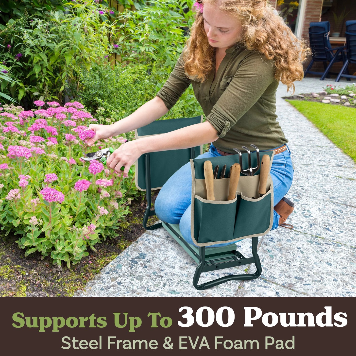 2-In-1 Garden Kneeler & Stool – Folding Bench with EVA Pad & Tool Pouches