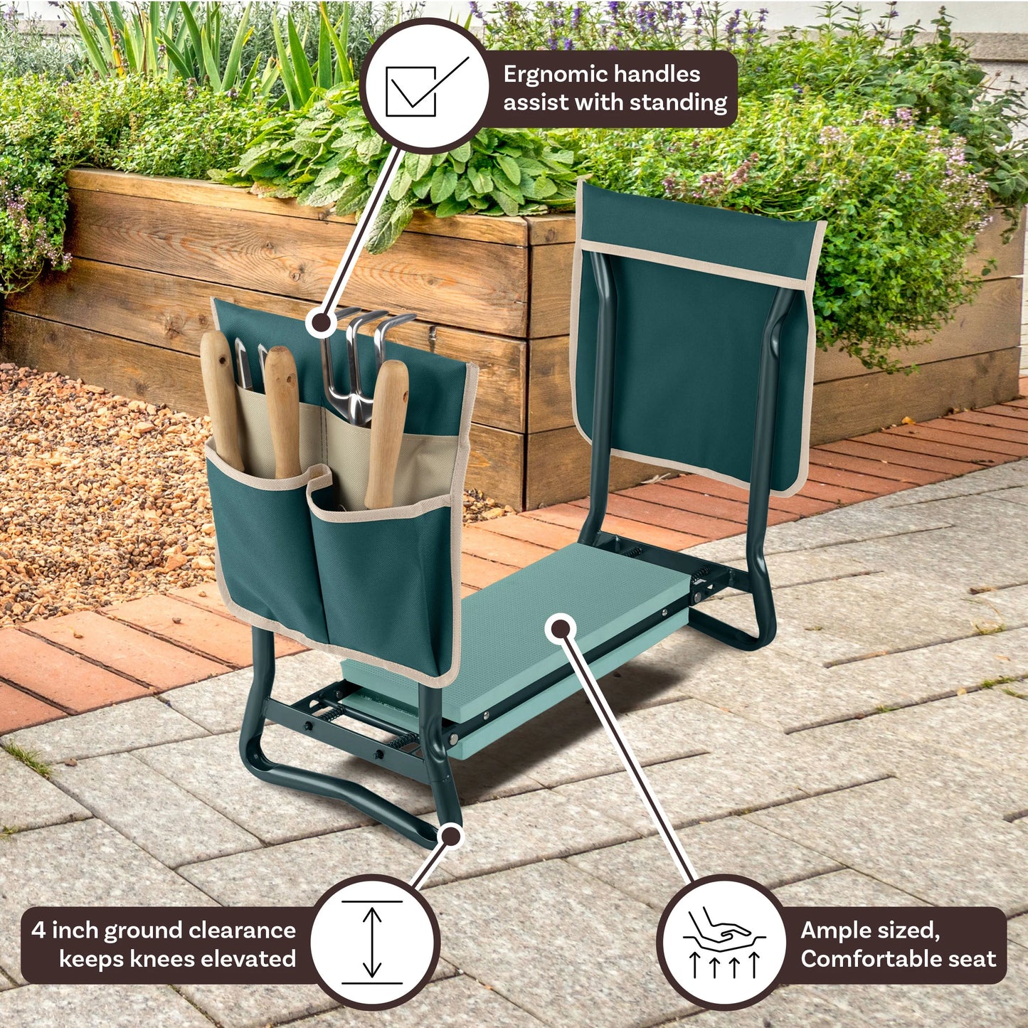 2-In-1 Garden Kneeler & Stool – Folding Bench with EVA Pad & Tool Pouches