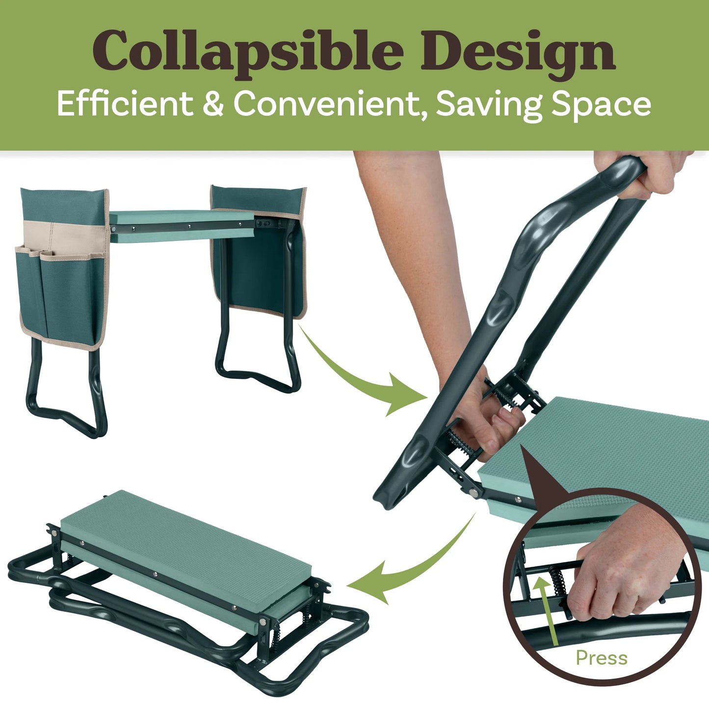 2-In-1 Garden Kneeler & Stool – Folding Bench with EVA Pad & Tool Pouches