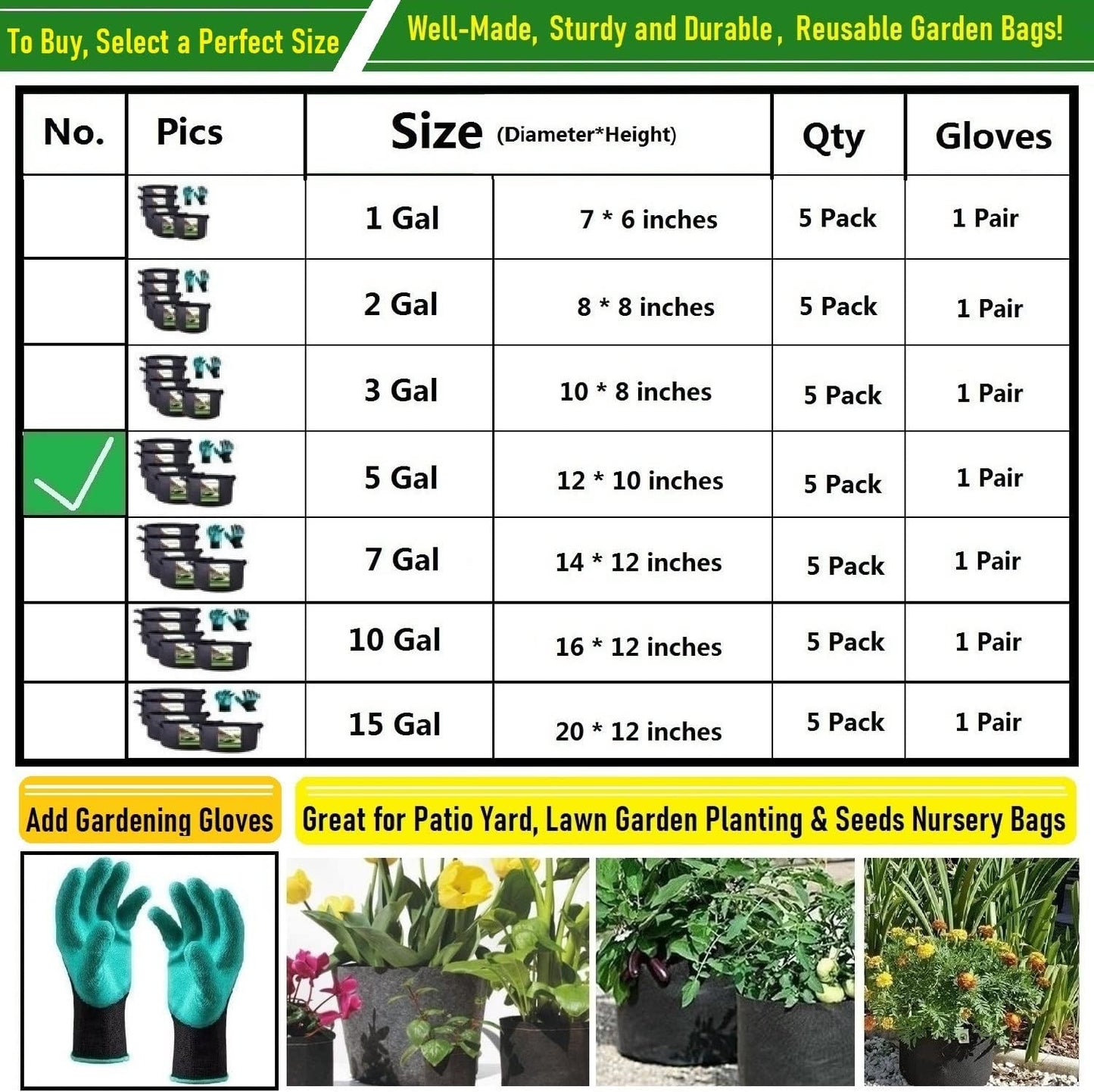 Fabric Thickened Plant Grow Bags 5PC