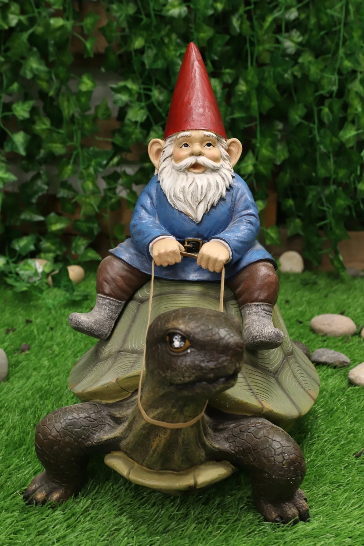Gnome Riding Giant Turtle Garden Statue 17.25" L