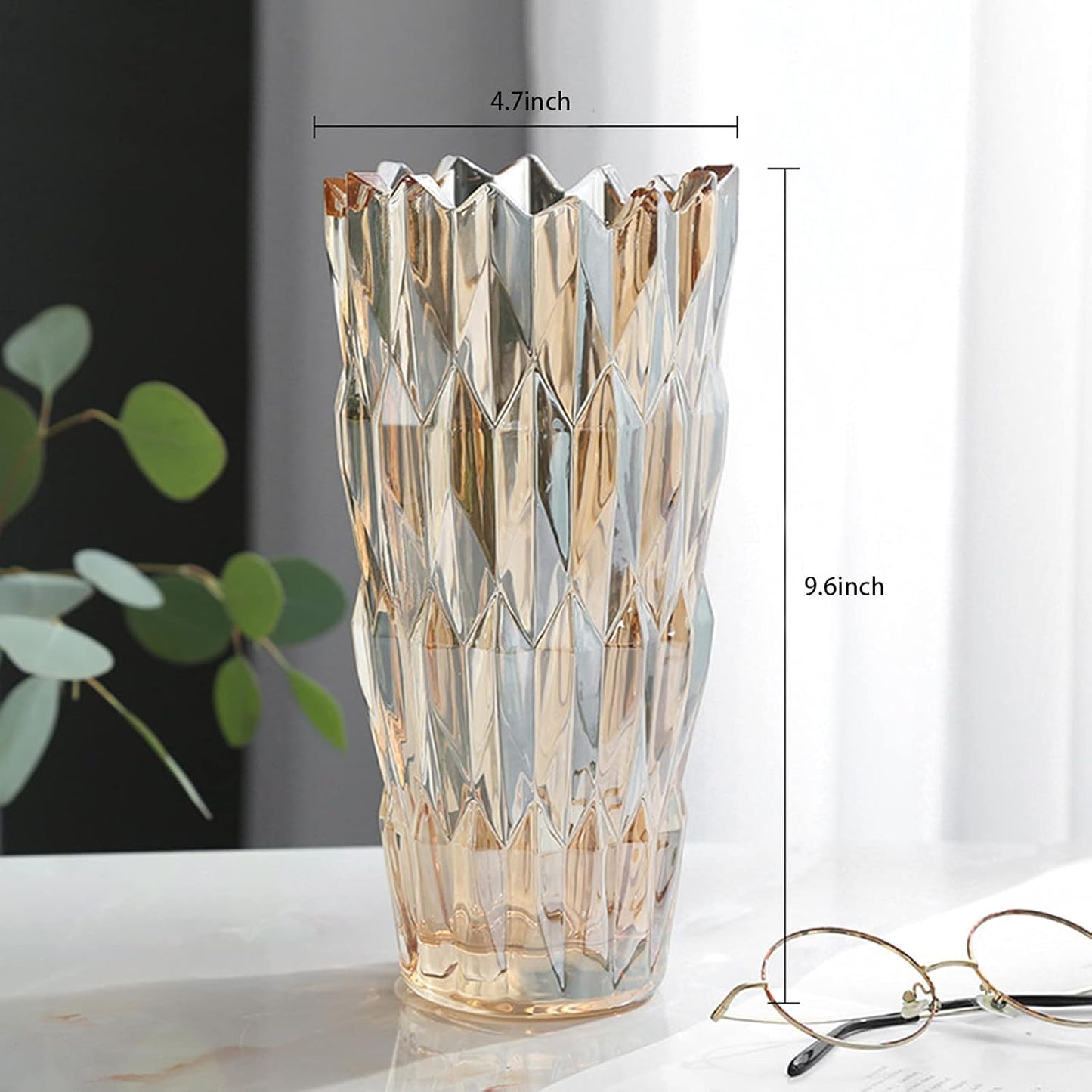 9.6" High Amber Glass Flower Vase