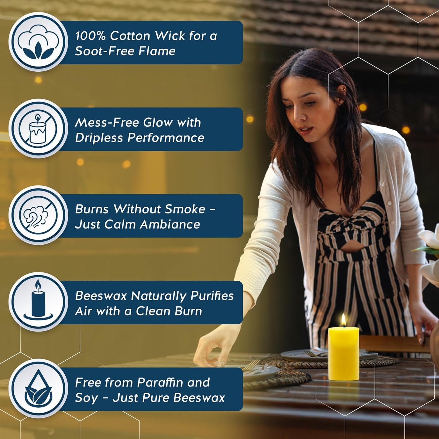 100% Pure Beeswax Candle - Large Pillar Candle - 80 Hour Burn Time - 3X6 Inch -