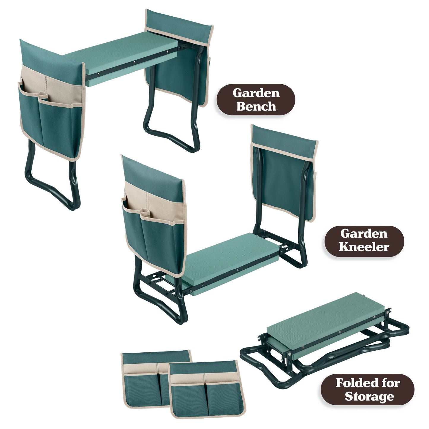 2-In-1 Garden Kneeler & Stool – Folding Bench with EVA Pad & Tool Pouches