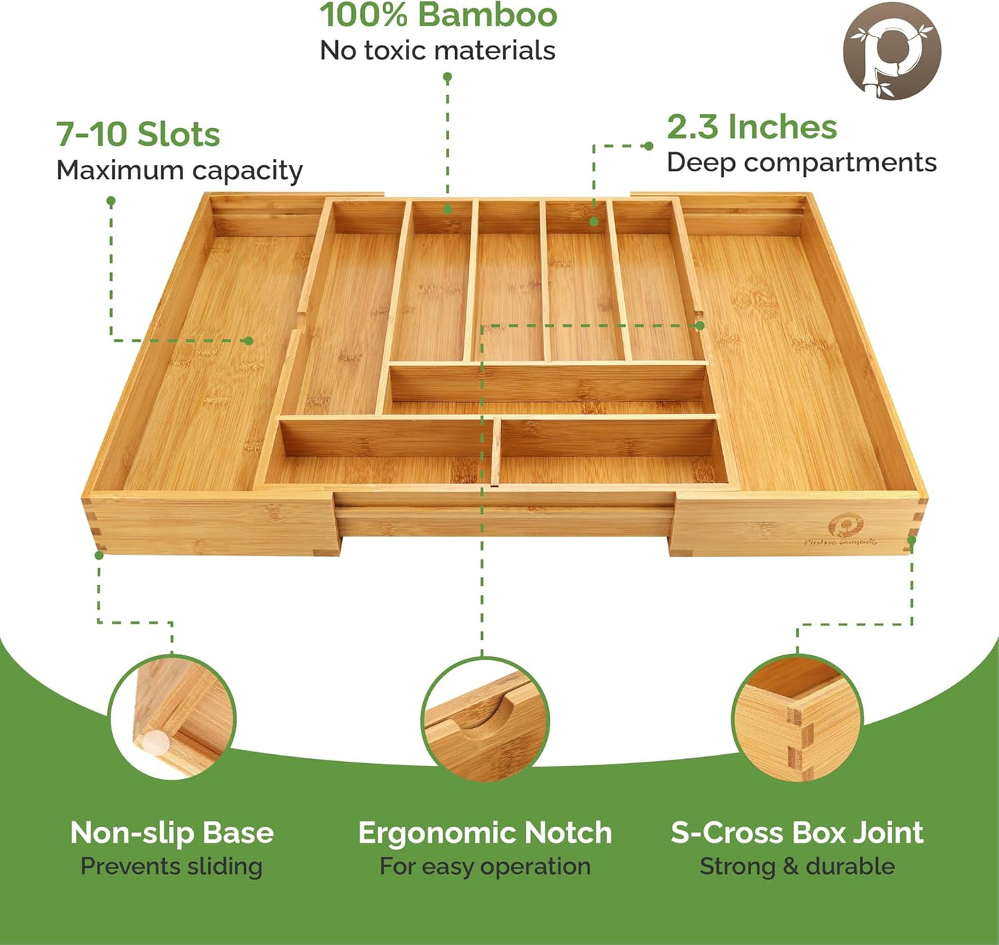 Expandable Bamboo Kitchen Drawer Organizer