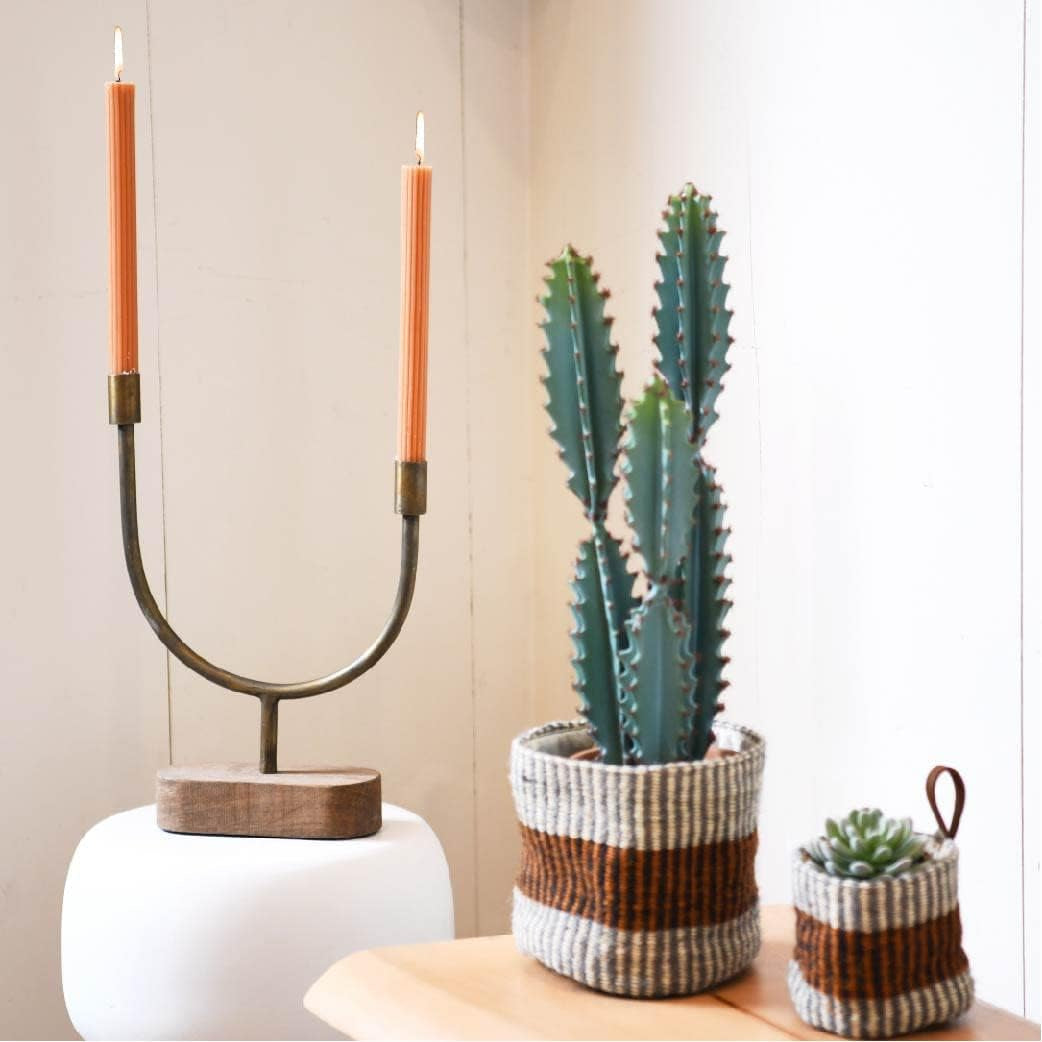 Wood and Metal Taper Candle Holder