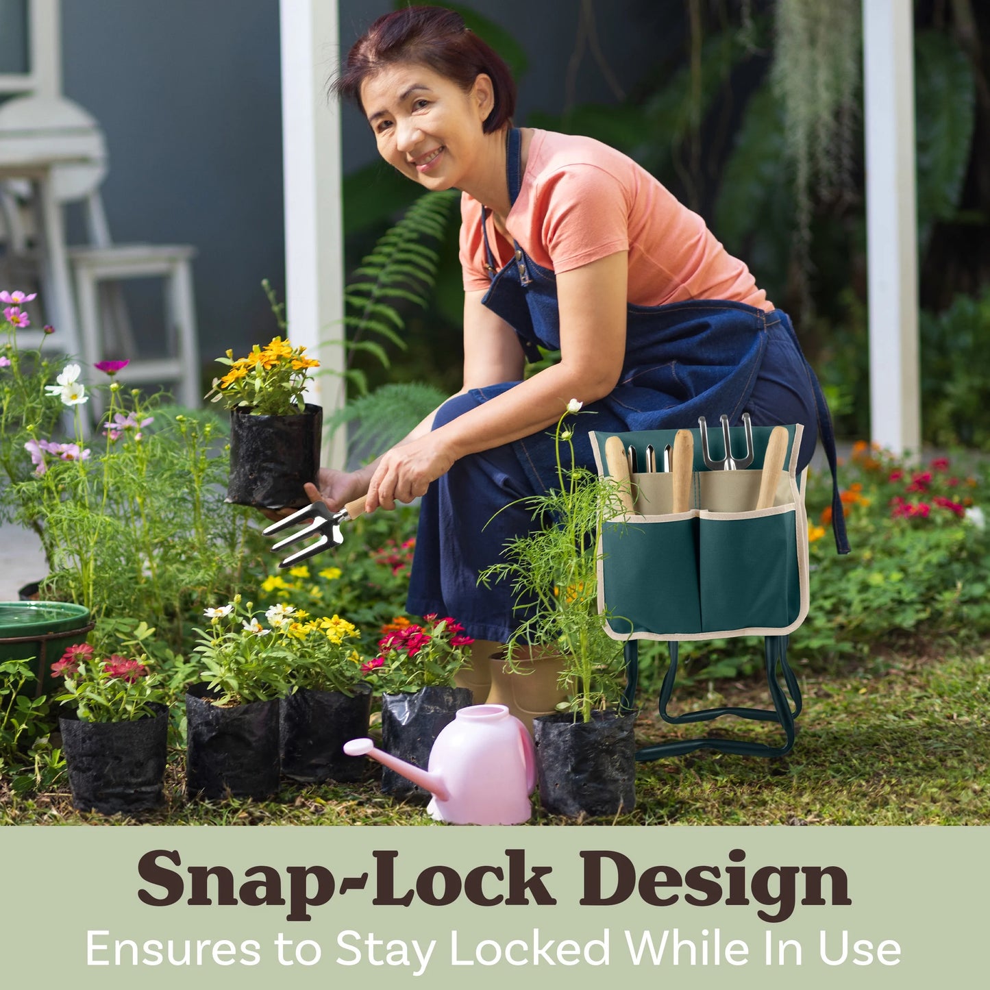 2-In-1 Garden Kneeler & Stool – Folding Bench with EVA Pad & Tool Pouches