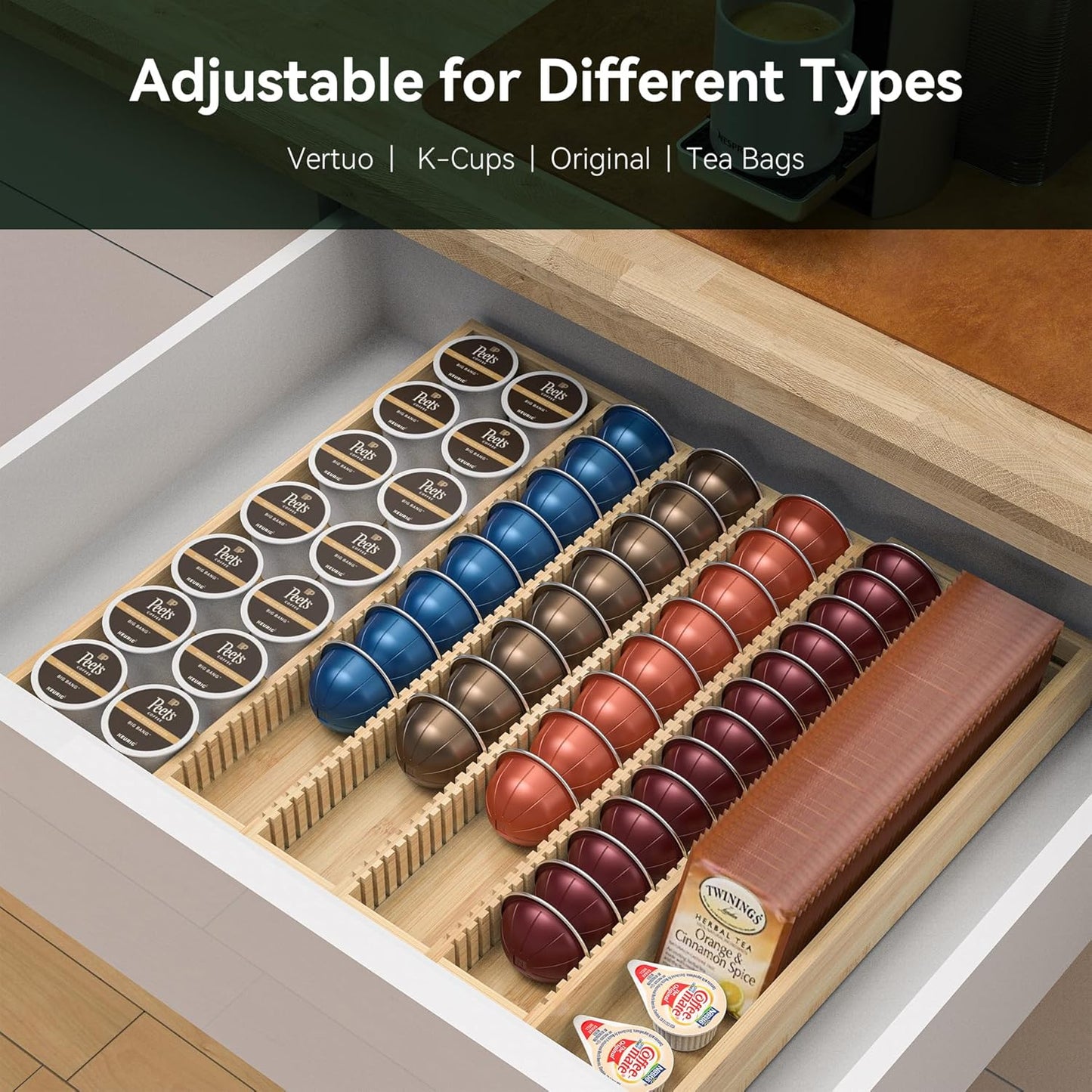 Expandable Bamboo Nespresso Organizer Holder