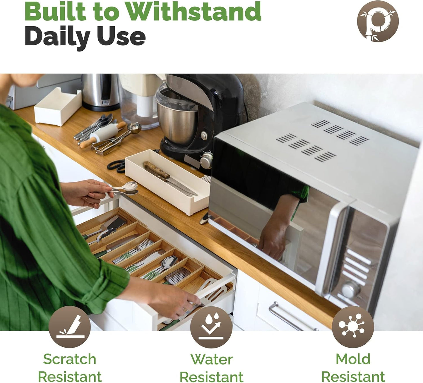 Expandable Bamboo Kitchen Drawer Organizer