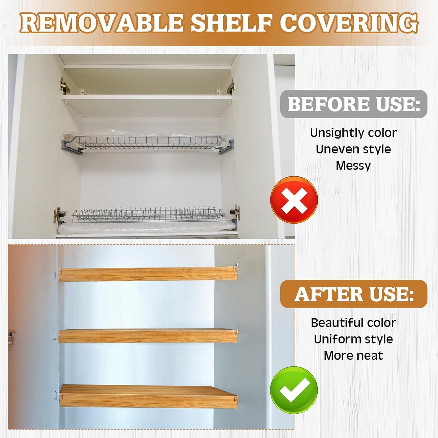 Faux Wood Grain Wire Shelf Covers 5 PC