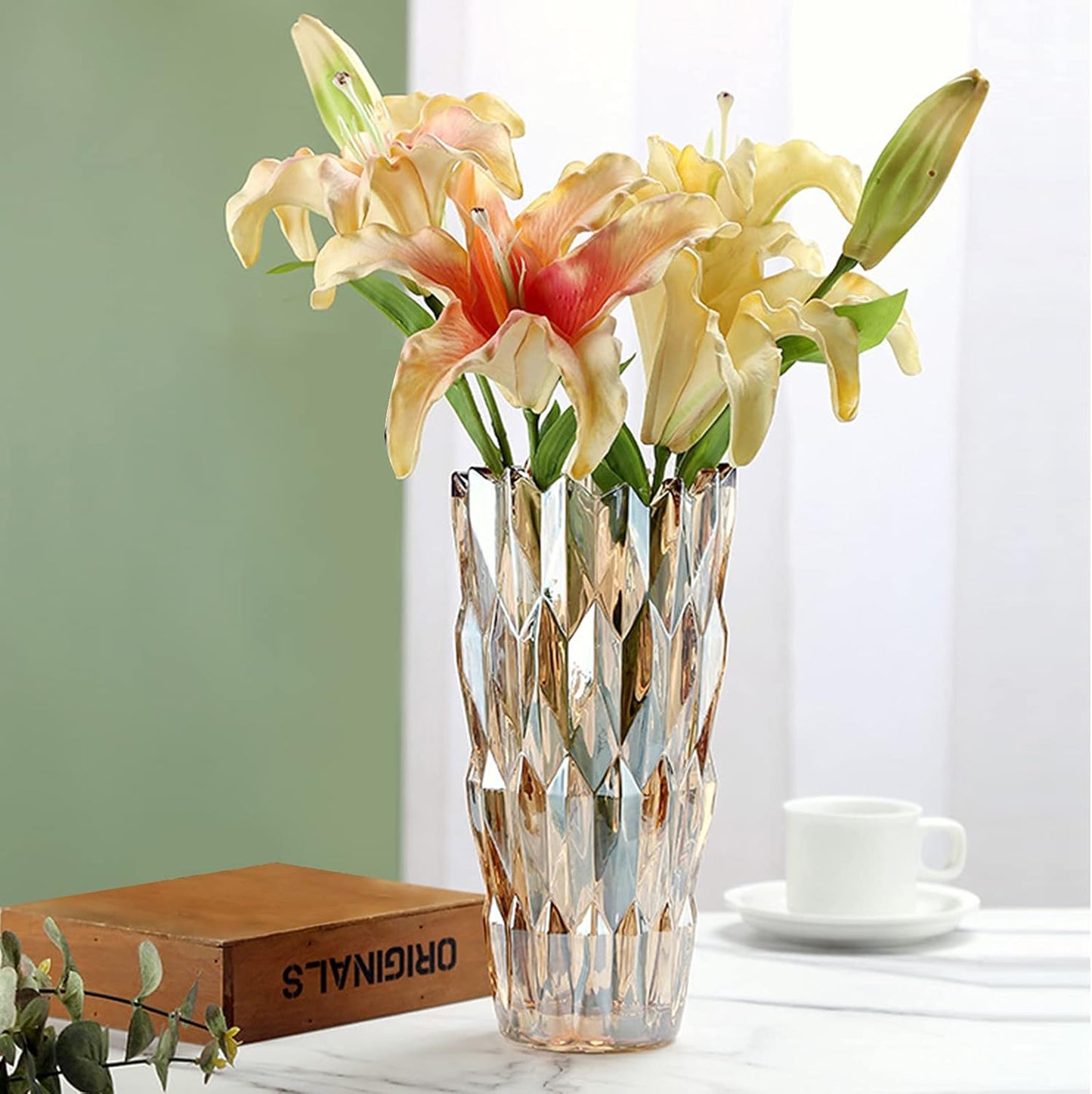 9.6" High Amber Glass Flower Vase