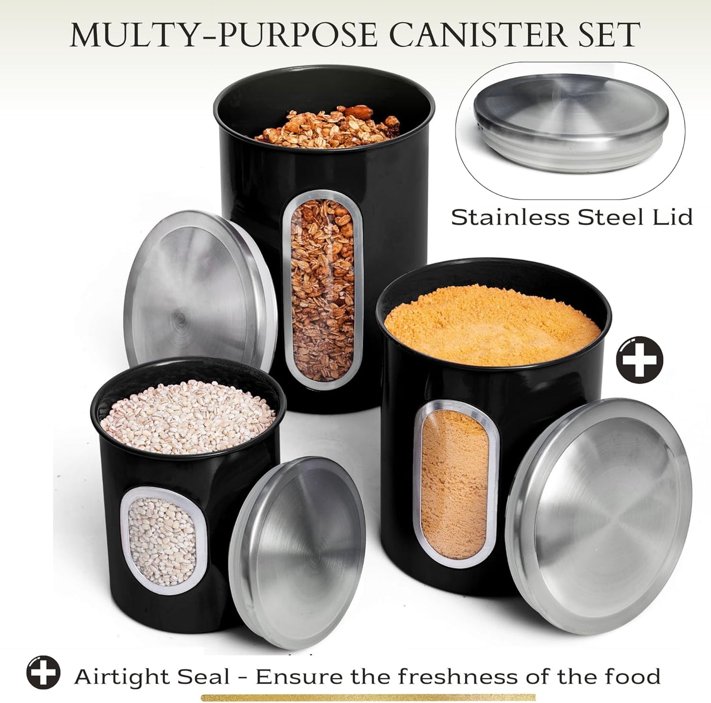 Black Canisters Sets for the Kitchen 3 PC