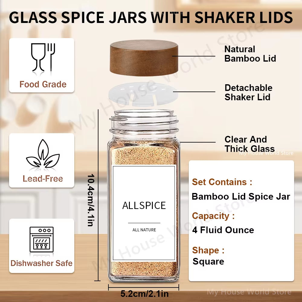 Glass Spice Jars with Bamboo Lids 4 Oz