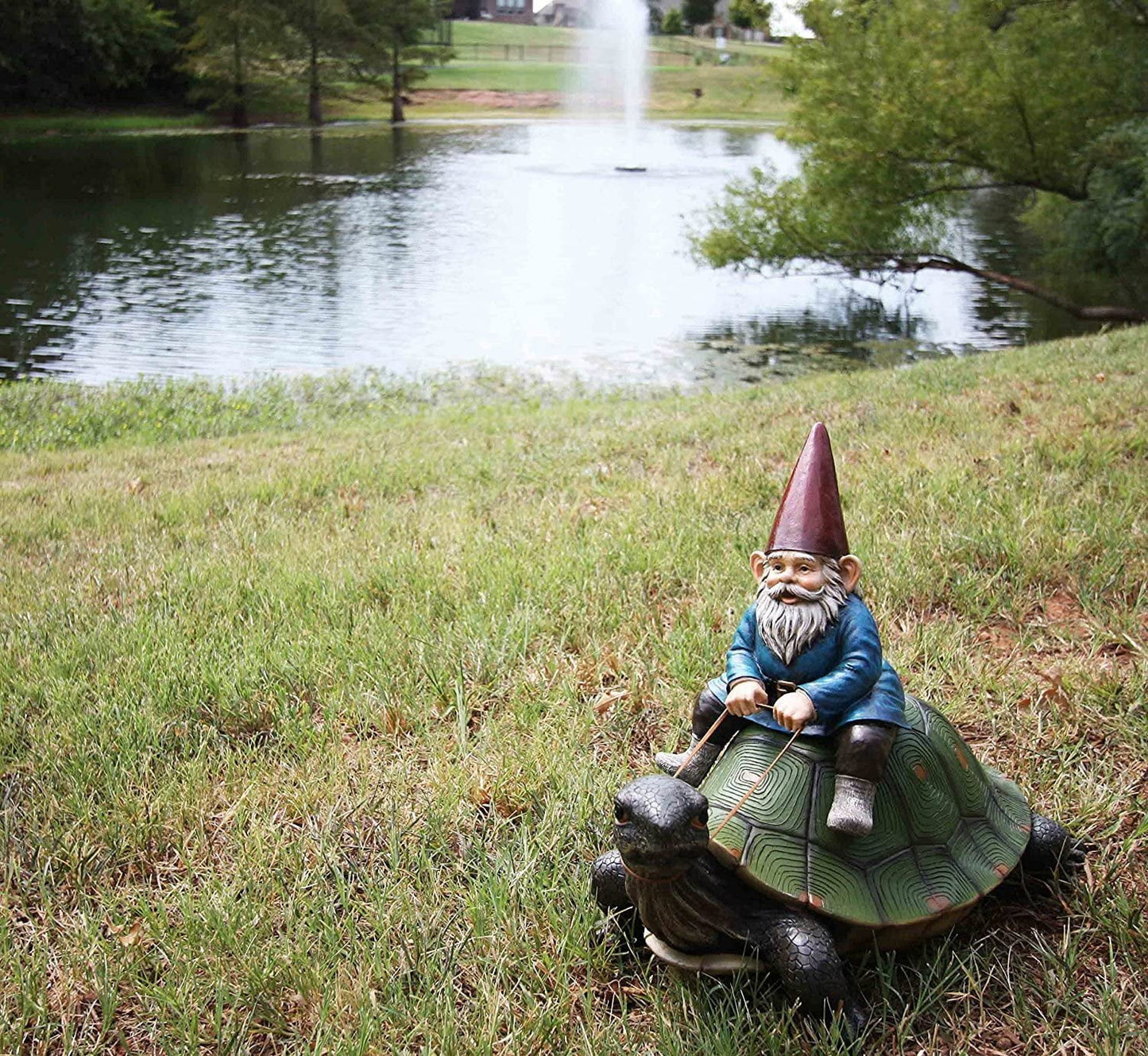 Gnome Riding Giant Turtle Garden Statue 17.25" L