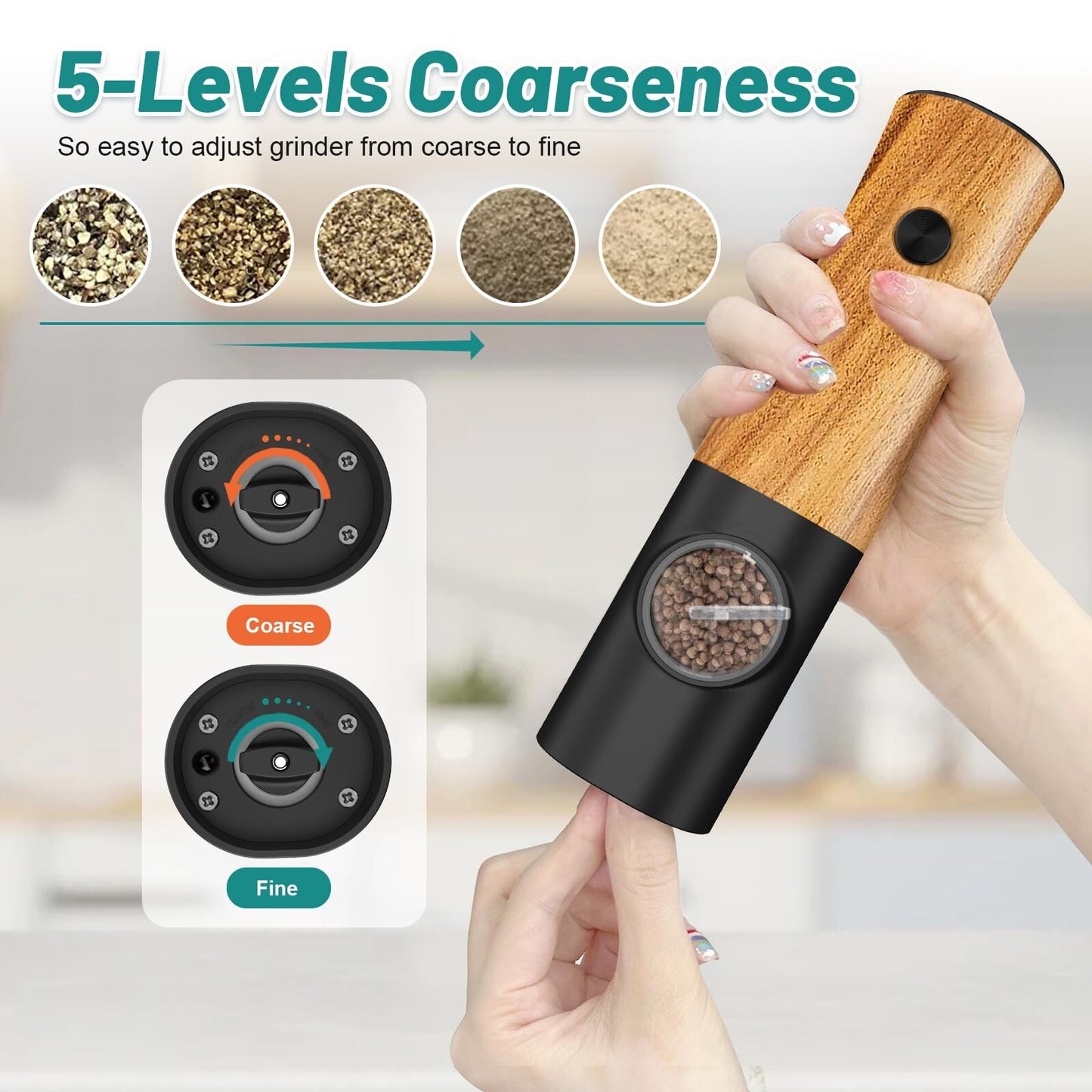 Electric Salt and Pepper Grinder Set - Salt and Pepper Shakers Set Automatic ...