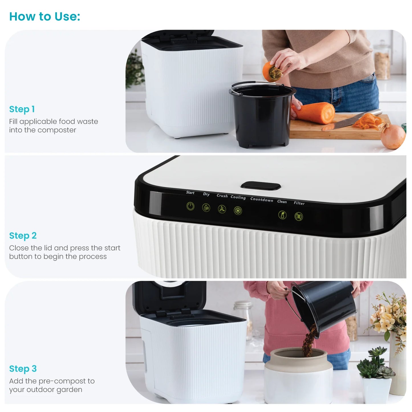 White Kitchen Electric Compost Bin 3L