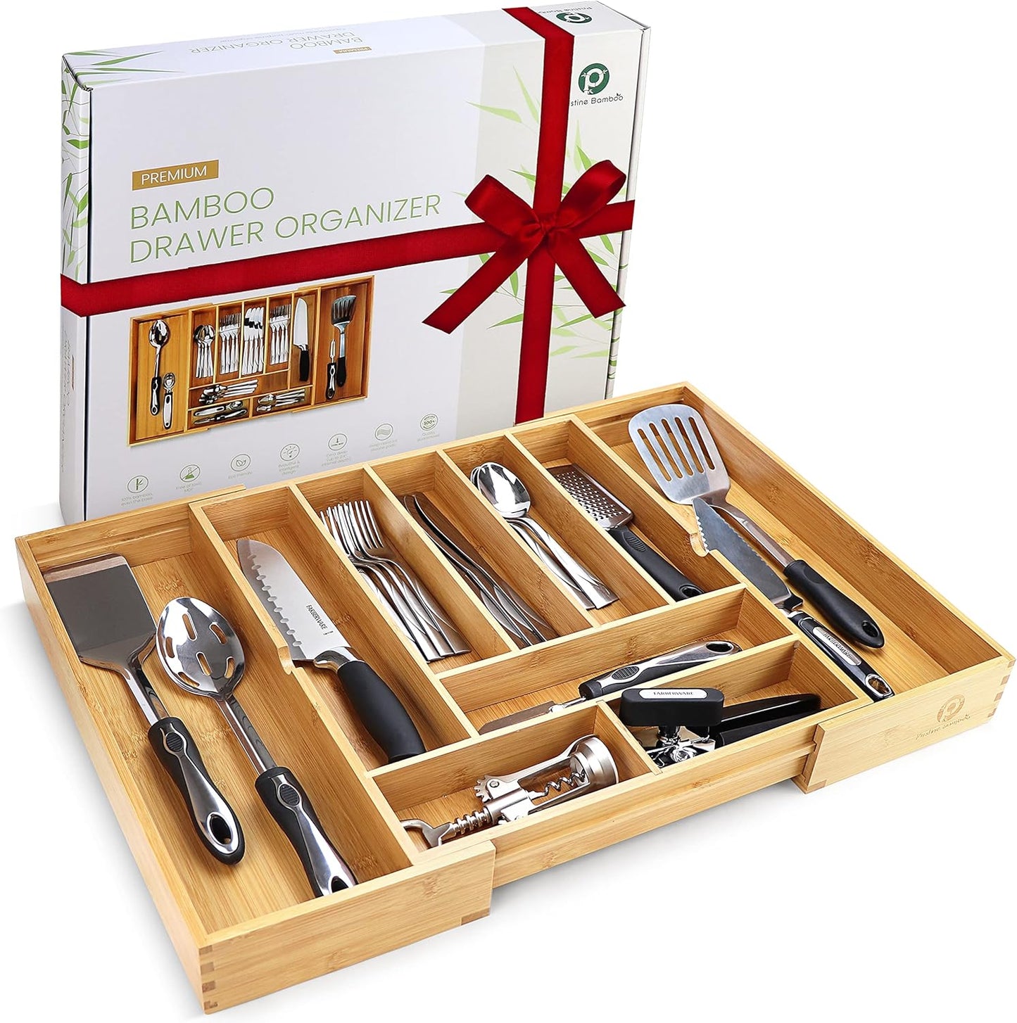 Expandable Bamboo Kitchen Drawer Organizer