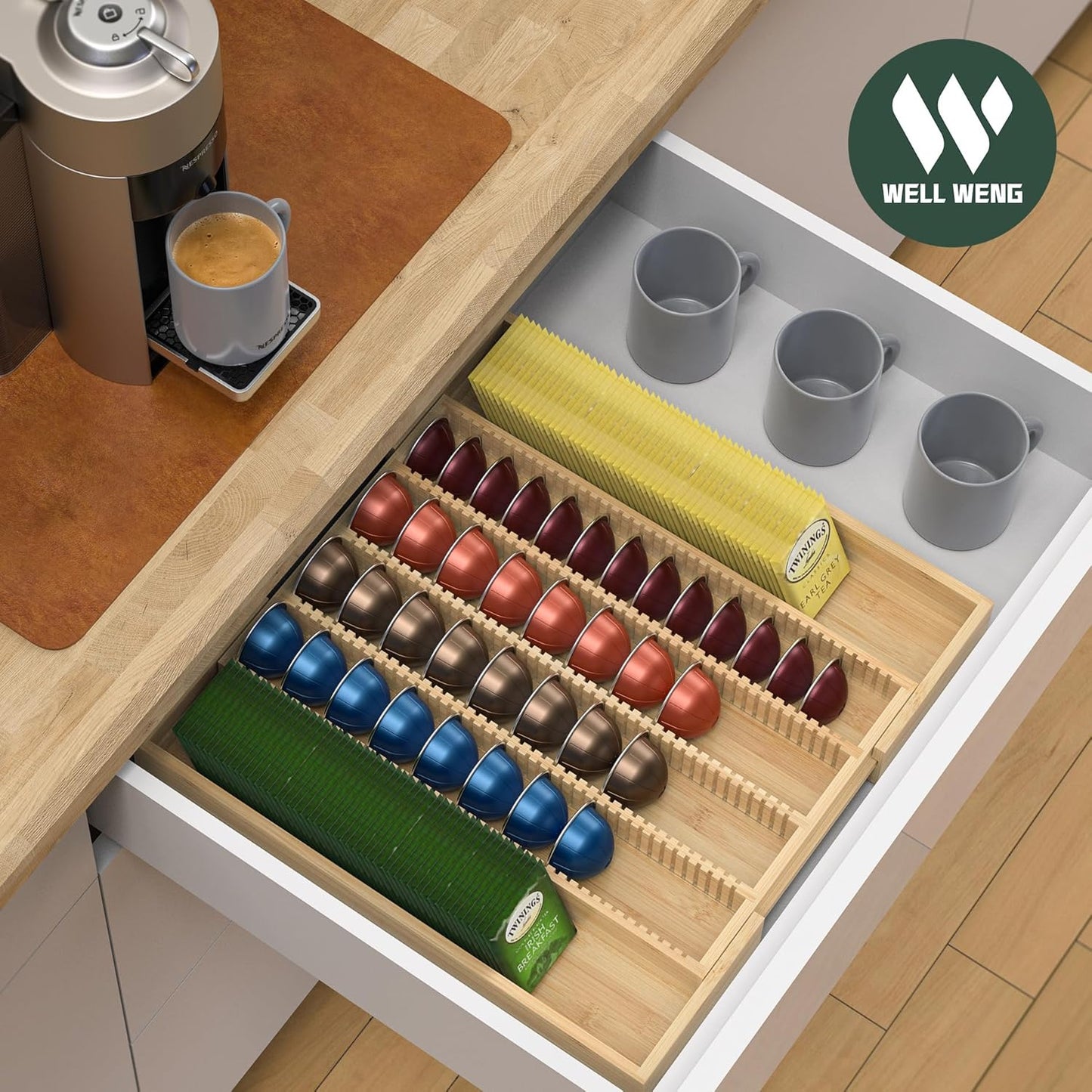 Expandable Bamboo Nespresso Organizer Holder
